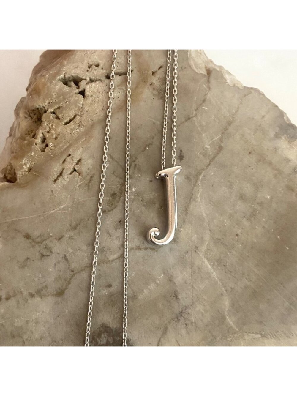 Sterling Silver 925 Initial Letter J Pendant Necklace 18" Cable Chain